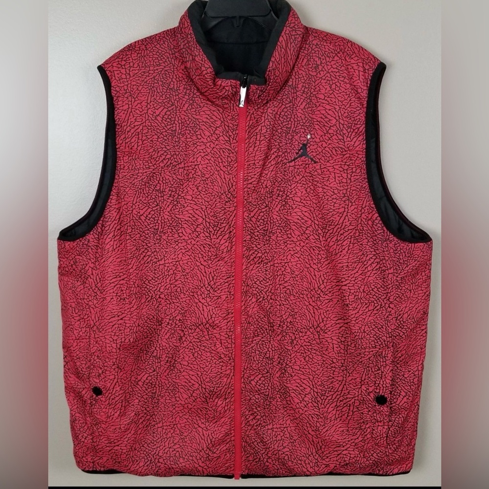 Jordan III Retro Elephant Print Reversible Puffer Vest  Red Black Grey Mens XL